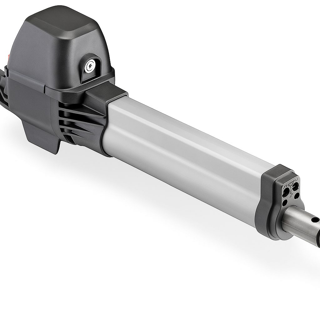 Flügeltürantrieb SOMMER twist m in Grau und Silber, geeignet für leichte und kurze Torflügel.