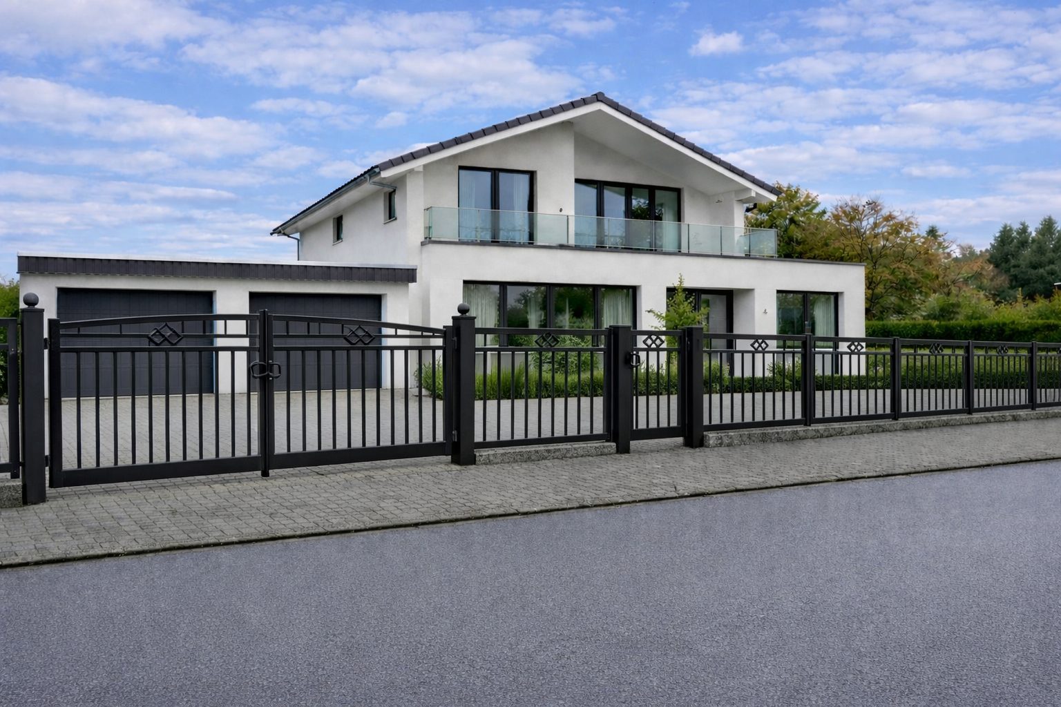 Moderner Stahlzaun bzw. Schmiedeeisenzaun in Anthrazit