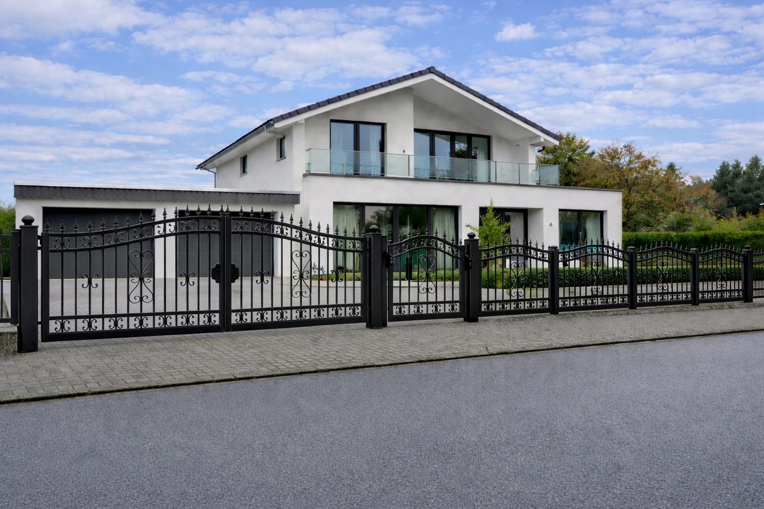 Moderner Stahlzaun bzw. Schmiedeeisenzaun in Anthrazit