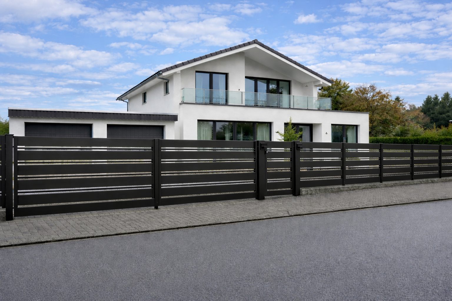 Moderner Stahlzaun bzw. Schmiedeeisenzaun in Anthrazit