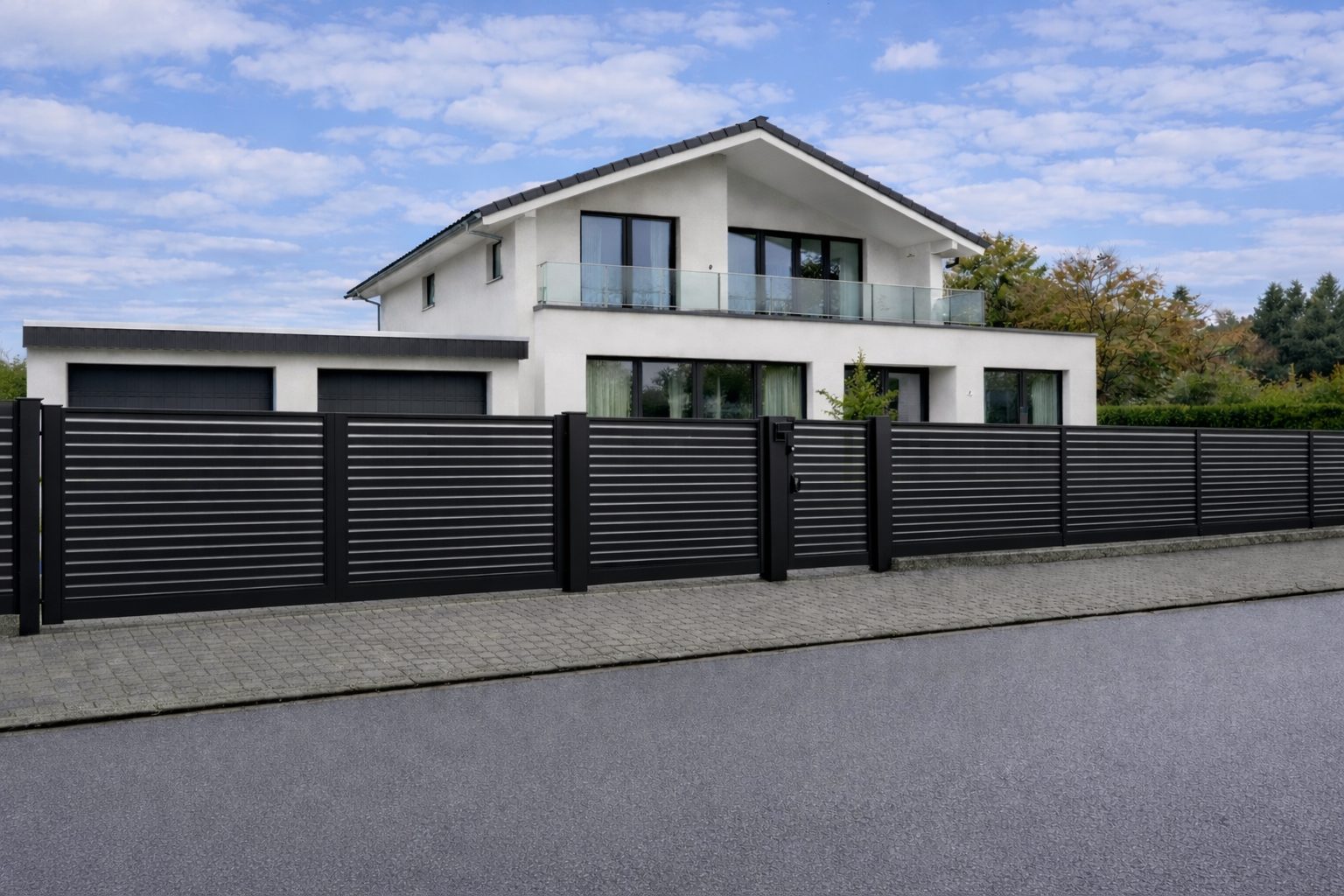 Moderner Stahlzaun bzw. Schmiedeeisenzaun in Anthrazit