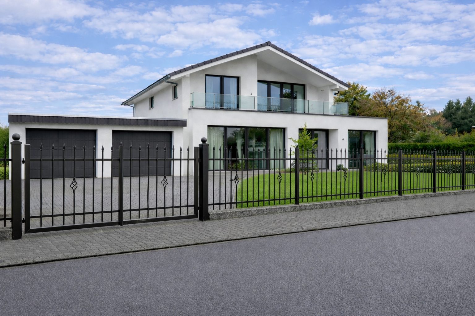 Moderner Stahlzaun bzw. Schmiedeeisenzaun in Anthrazit